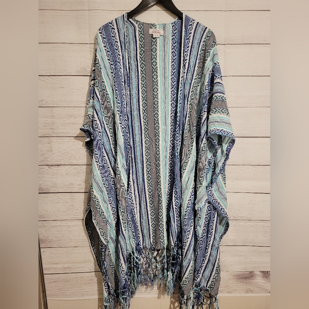 ARIAT Wandering Striped Shawl Poncho One Size Multicolor Fringe Boho Western